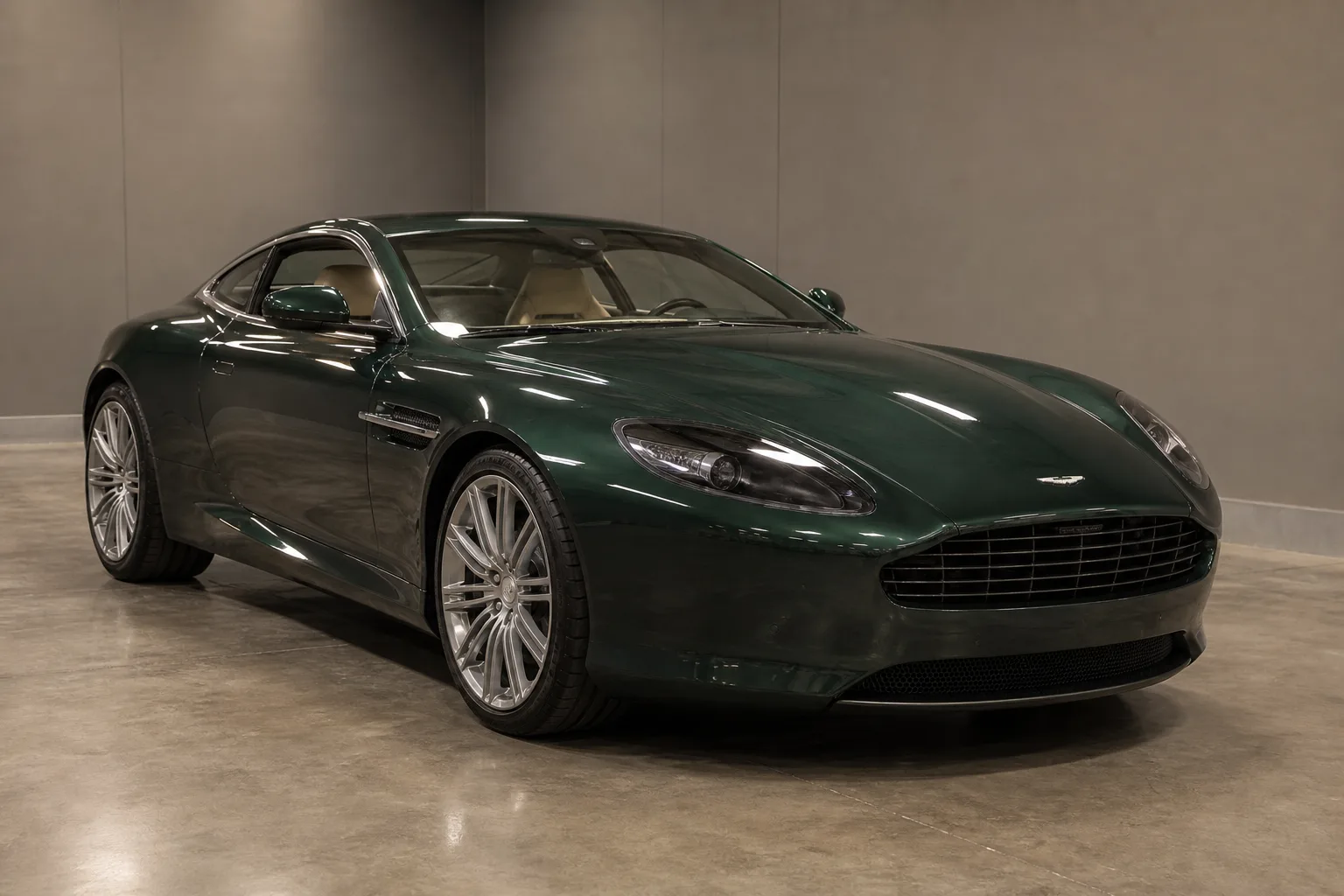 A Aston Martin in a vehicle inspection bay