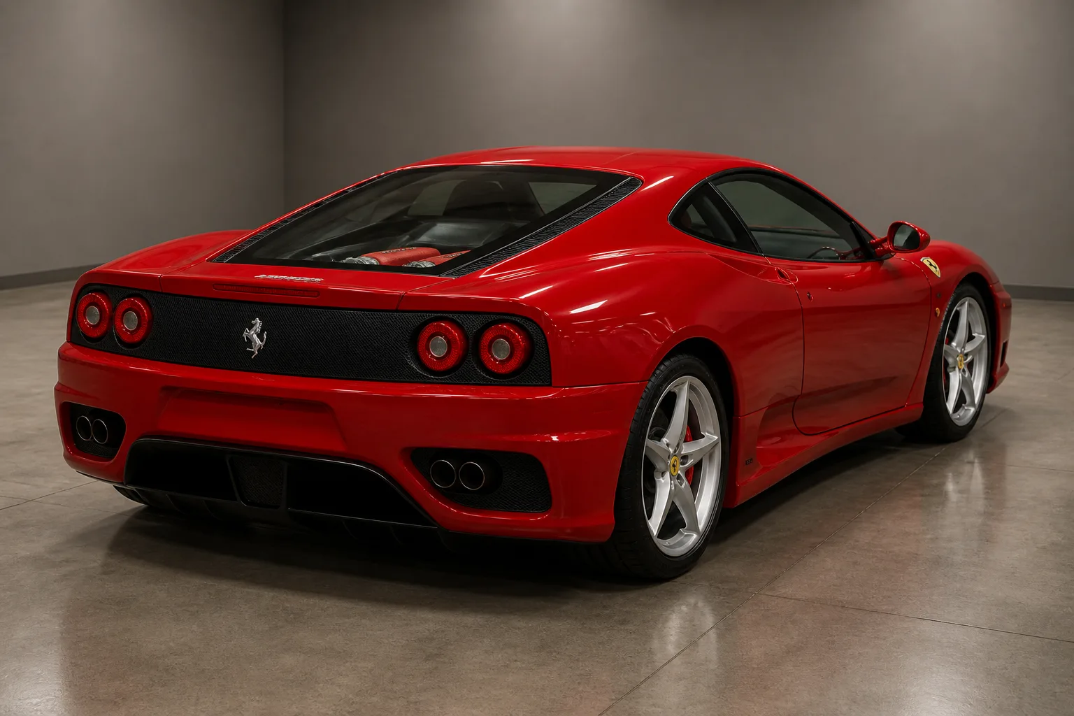 A Ferrari in a vehicle inspection bay