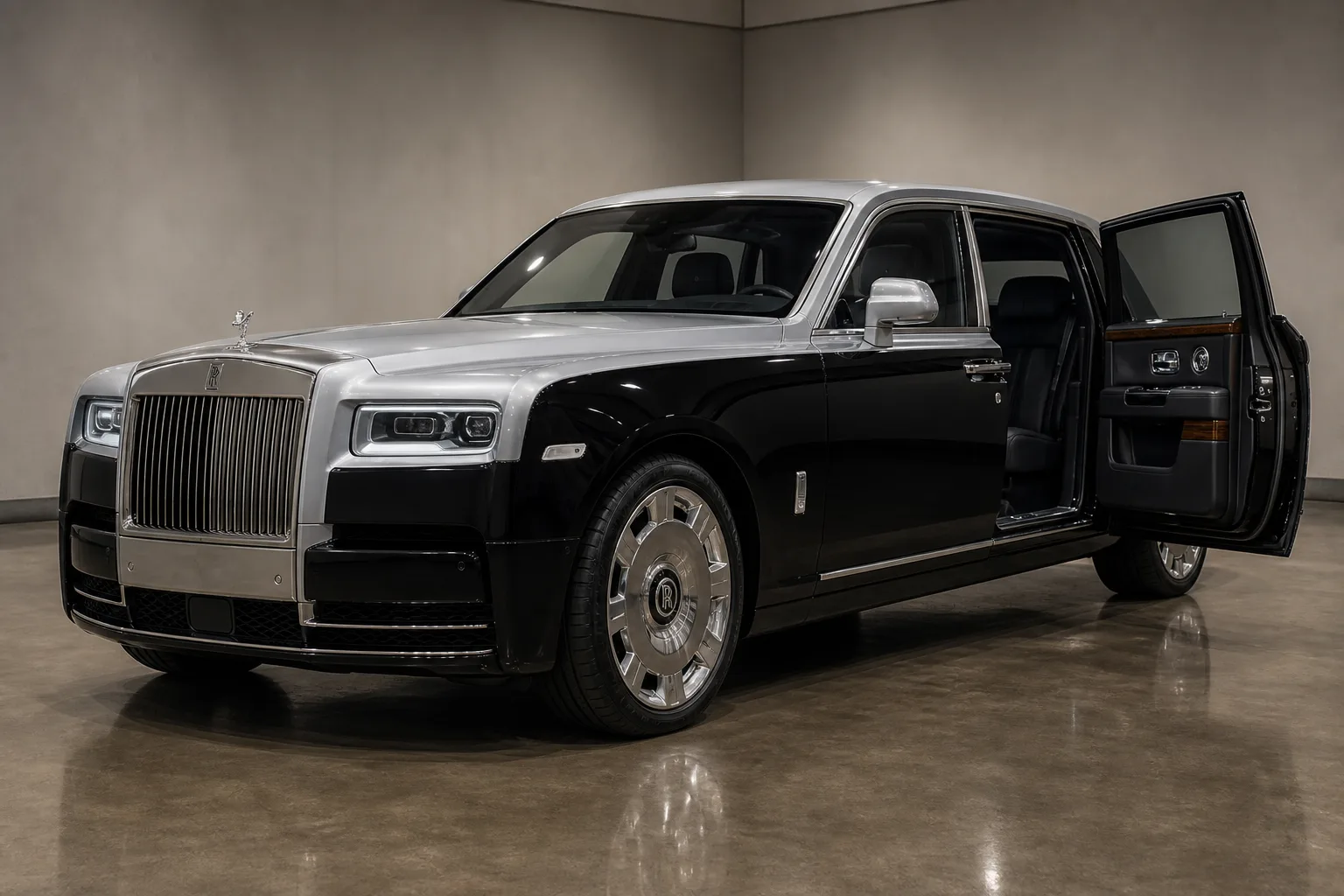A Rolls-Royce in a vehicle inspection bay